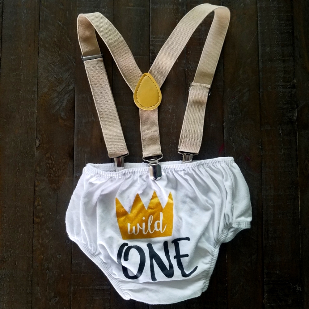 Wild One Baby Suspender Birthday Outfit